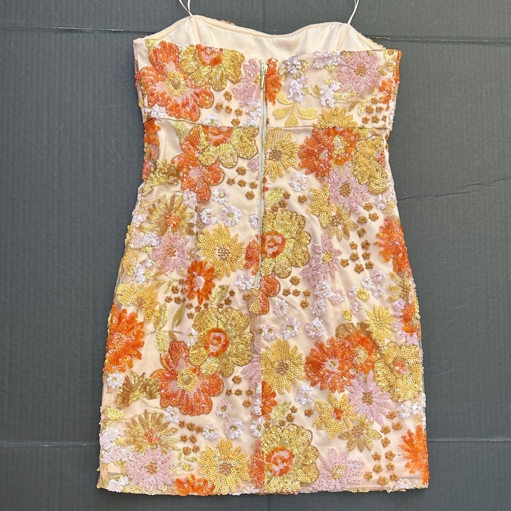 New Women's Fia Floral-Sequin Strapless Mini Dress SZ 2 - Picture 7 of 10